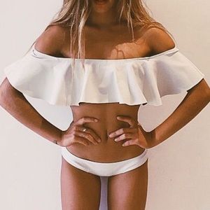 white off shoulder bikini top ruffled